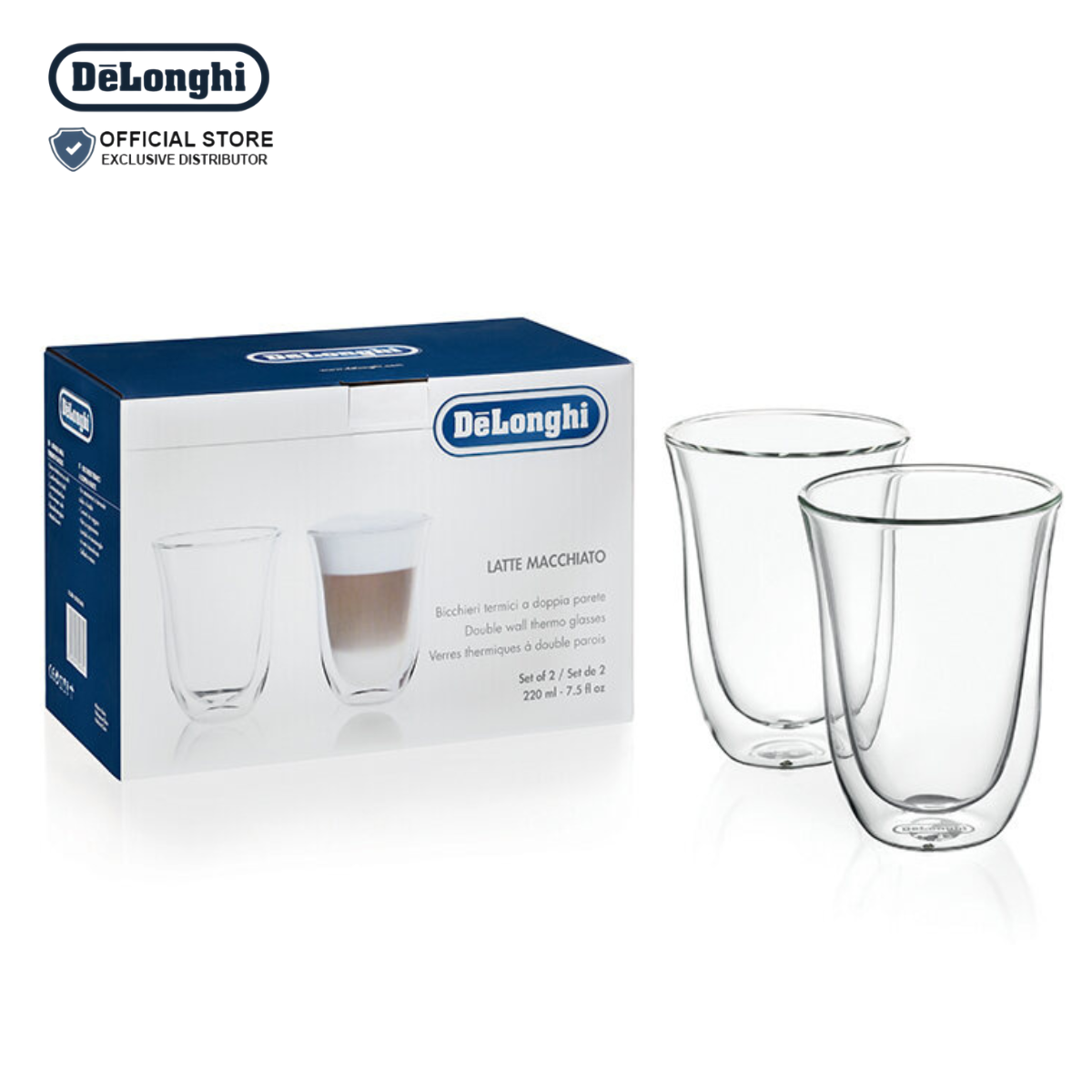 DeLonghi Double Wall Latte Macchiato Glasses 220ml Set of 2 - DLSC312